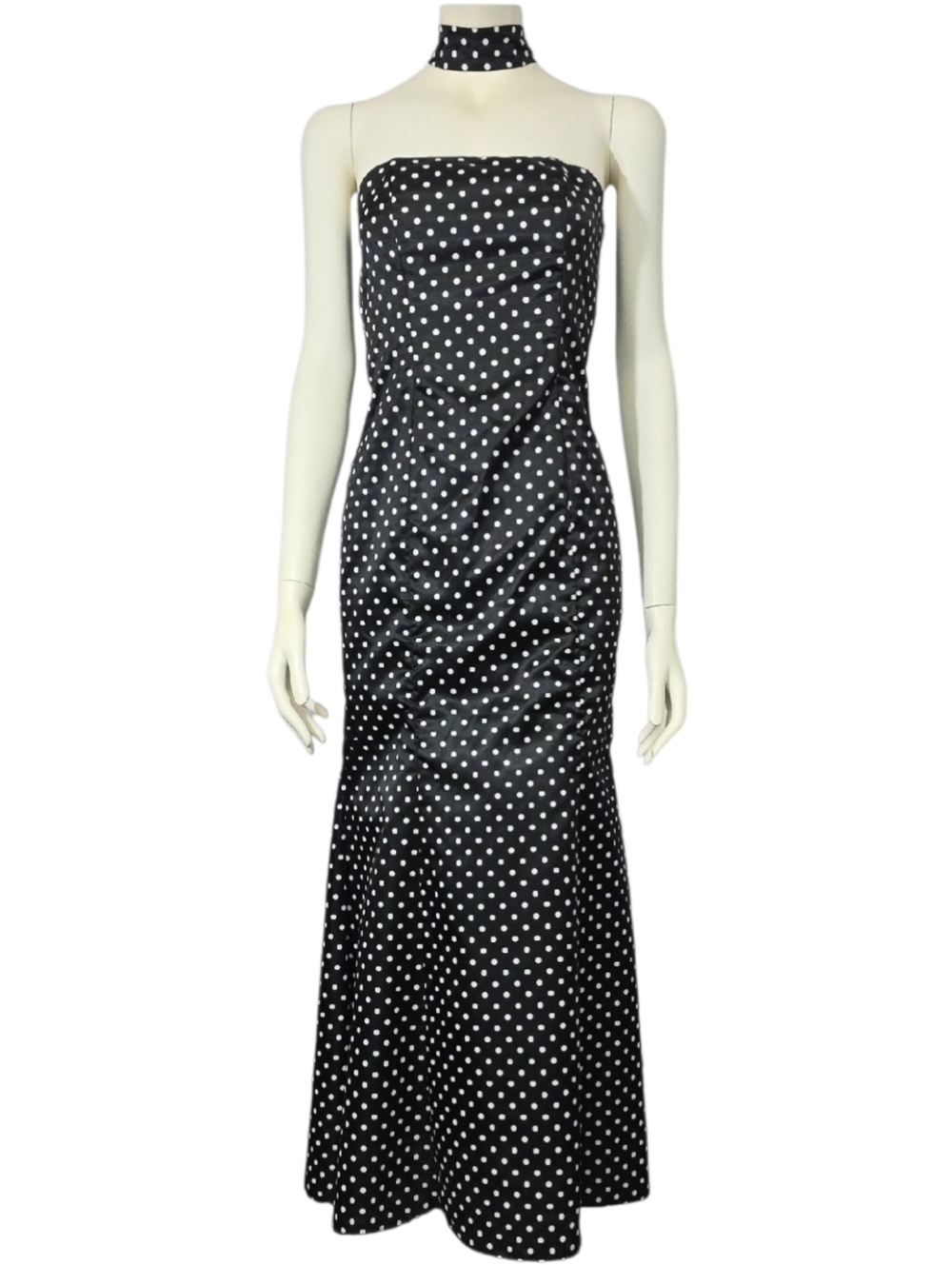 Vintage Gunne Sax Jessica McClintock Polka Dot Mermaid Halter Satin Dress Size 3